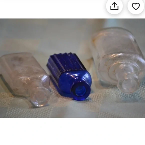 3 Vintage sea glass found apothecary bottles bundle blue collectible rare Hawaii